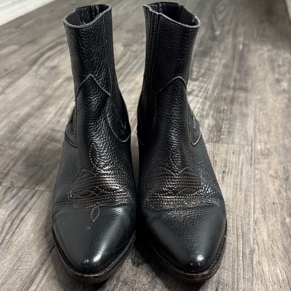 Zadig & Voltaire Tyler Grained Vintage Western Ankle Boot Black Calf Leather 8.5 - Picture 2 of 8